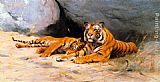 Wilhelm Kuhnert Tigers Resting painting